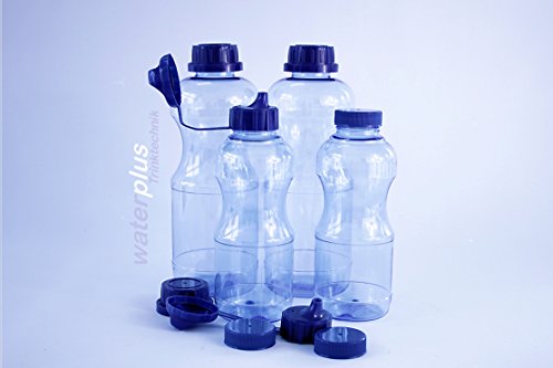 4x TRITAN Flaschen 100% ohne Weichmacher , Set bestehend aus: 2x 1 Liter (rund), 2x 0,5 Liter (rund) + 3 Standard-, + 3 Dicht-, + 2 Trinkdeckel, weichmacherfrei / BPA frei, Öffnung (33 mm), geschirrspülfest, lebensmittelecht, geschmacksneutral und geruchsneutral / geruchsfrei