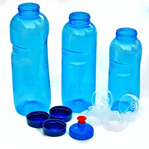 3 x Original Kavodrink TRITAN Trinkflaschen 100% ohne Weichmacher und Schadstoffe Set: 1×1 Liter (rund), 1x 0,75 Liter (rund), 1×0,5 Liter (rund) + 3 Standarddeckel + 2 Sportdeckel (FlipTop) + 1 Trinkdeckel (Push PULL)